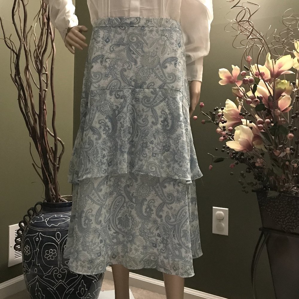 🎄ANN TAYLOR Chiffon Blue Paisley Skirt Sz 14~NWT!